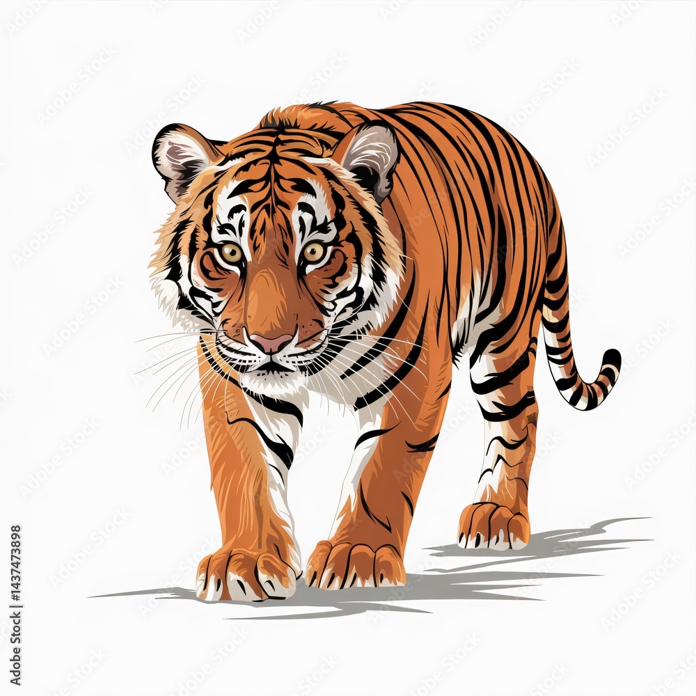 Naklejka premium Vibrant Tiger Artwork High-Quality, Detailed Animal Illustration for Stickers