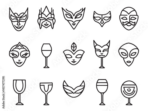 Party Masked Ball line art icon festive night of enchantment