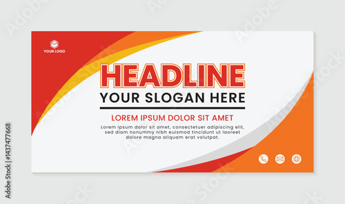 Simple curved design business banner red yellow color, abstract creative business card design template