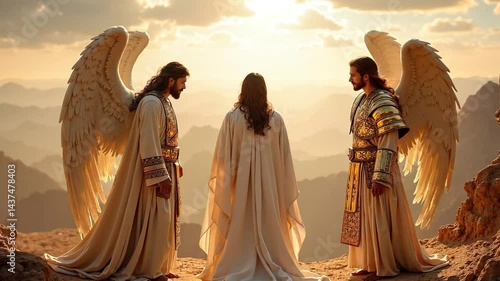 Angels come to minister to Jesus during the temptation