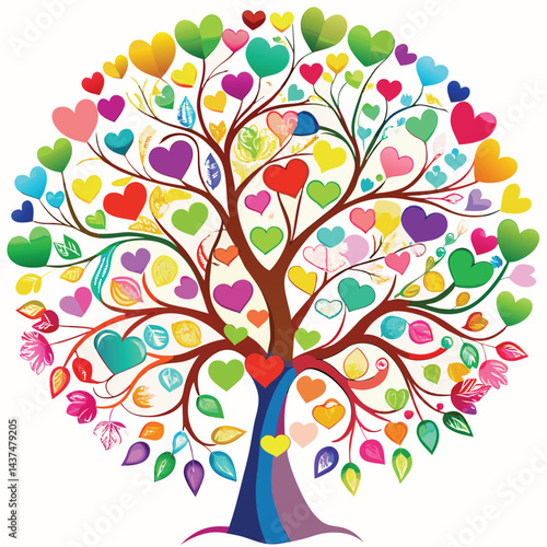 Colorful heart tree of love