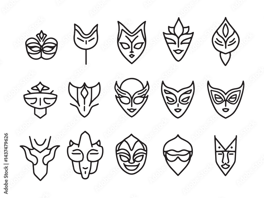 Obraz premium Party Masked Ball line art icon magical celebration theme