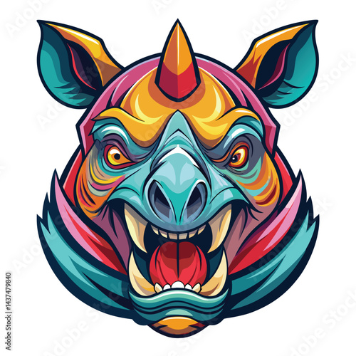 Colorful, stylized boar head illustration