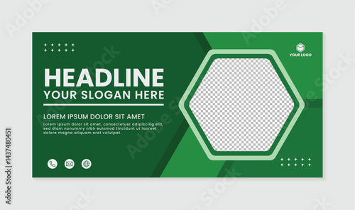 Green corporate business banner template with hexagon design photo, modern green hexagon banner template