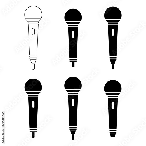 Set of Microphone icon, audio speech symbol, record concert sign, web button design .