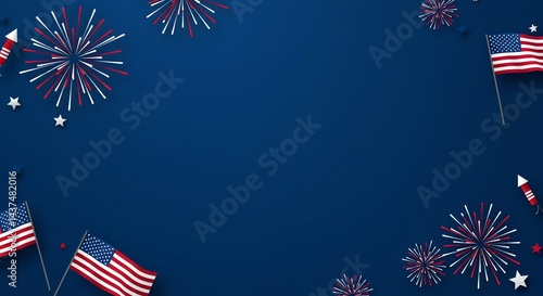 Flags fireworks stars patriotic themed background
