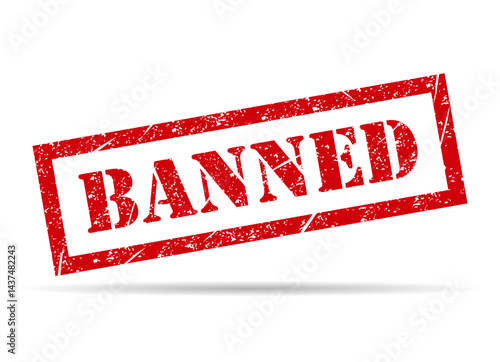 Banned stamp shadow symbol, label sticker sign button, text banner vector illustration .