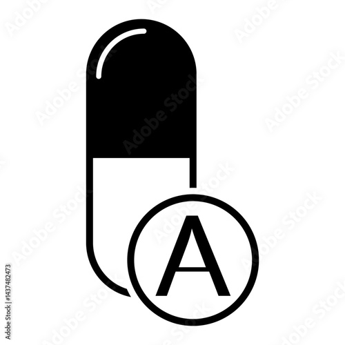Vitamin A icon, healthy medicine pill supplement symbol, complex mineral vector illustration .