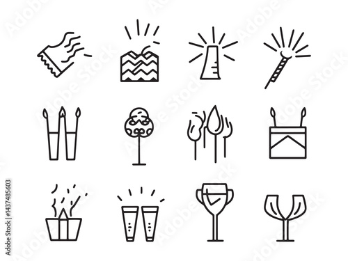 Party Poppers line art icon holiday themed artwork