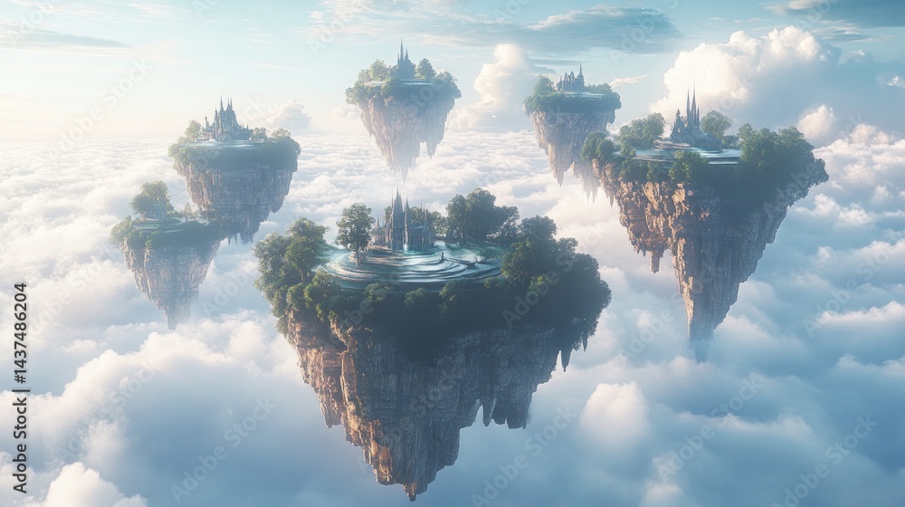 Fototapeta premium Floating islands in a cloudy sky