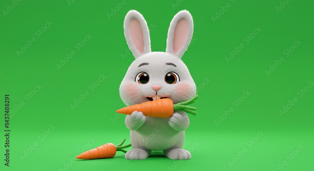 Obraz premium Bunny holds carrot cartoon animal green background