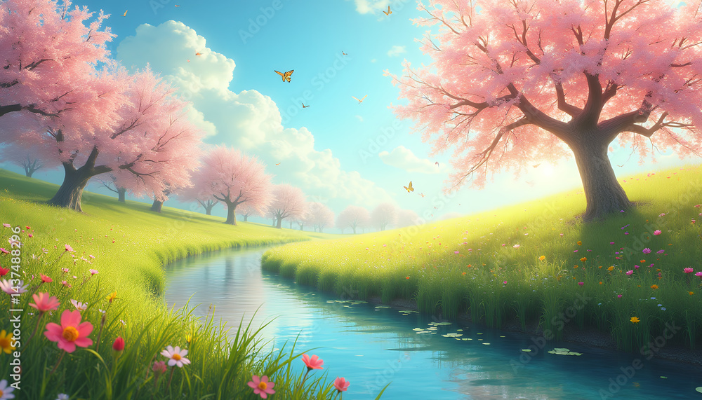 Fototapeta premium spring landscape with trees and lake