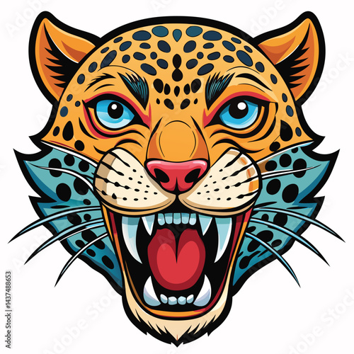 Angry, stylized jaguar head graphic