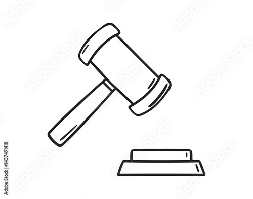 auction hammer doodle hand drawn icon. Outline drawing judge hammer line clipart symbol