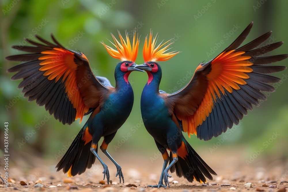 Fototapeta premium Exotic birds dancing in vibrant display