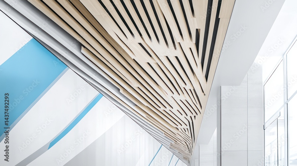Naklejka premium Modern wooden ceiling design in a bright hallway