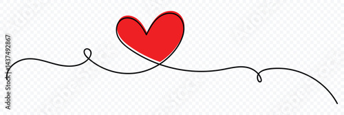 Heart icon hand drawn. Continuous line drawing of two hearts on transparent background. Heart continuous line drawing. one line art sketch heart. Minimalistic Doodle vector illustration