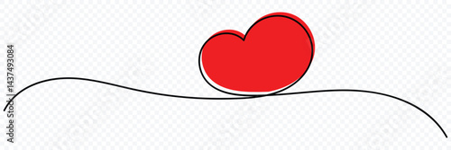 Heart icon hand drawn. Continuous line drawing of two hearts on transparent background. Heart continuous line drawing. one line art sketch heart. Minimalistic Doodle vector illustration