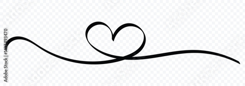Heart lines. Continuous line drawing of two hearts on transparent background. One line drawing heart. Hand drawn banner for valentine's day. Vector illustrator