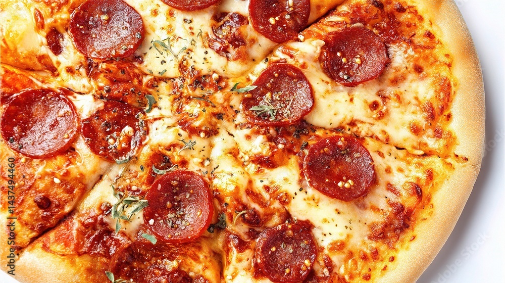 Delicious Pepperoni Pizza with Golden Cheese and Savory Toppings Delicious Pepperoni Pizza with Golden Cheese and Savory Toppings