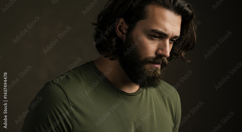 Naklejka premium Pensive Portrait: A Man's Contemplative Gaze