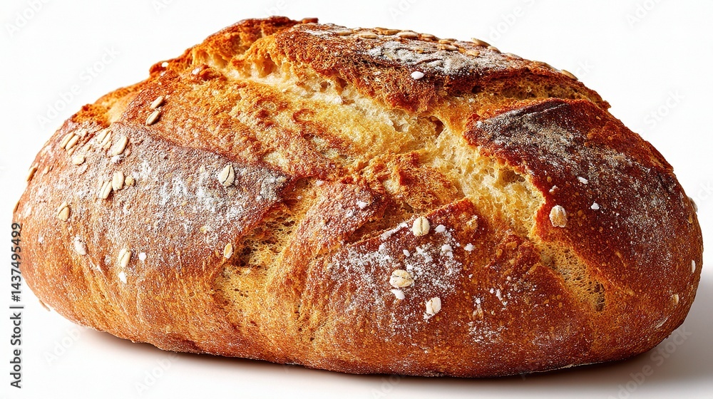 Whole Grain Loaf of Bread with Rustic Crust Texture Isolated Whole Grain Loaf of Bread with Rustic Crust Texture Isolated