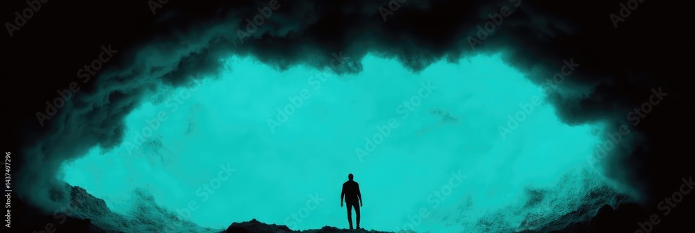 Fototapeta premium Solitary Figure Under a Turquoise Sky