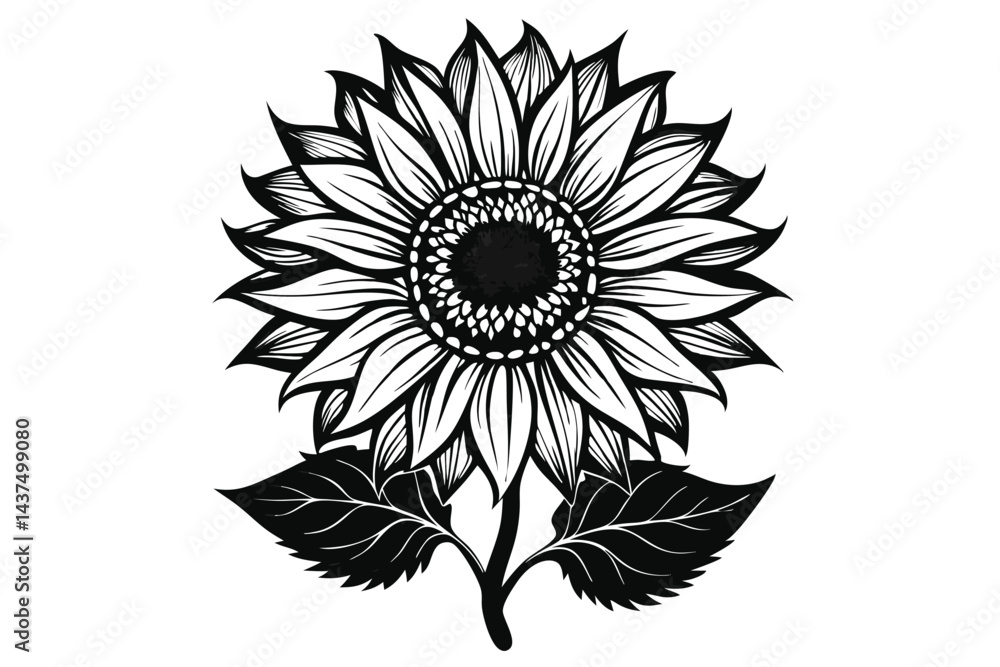 Fototapeta premium Vector silhouette of a sunflower.