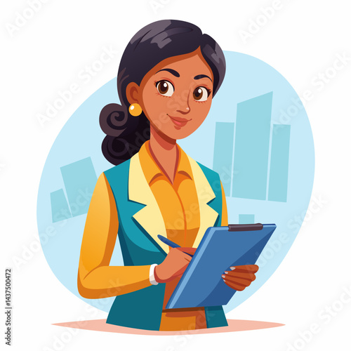 Professional Indian female character offering expert advice on insurance policies