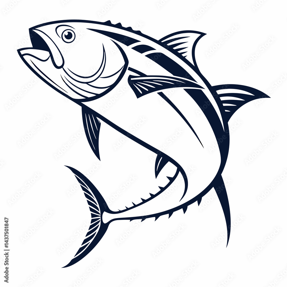 Naklejka premium Tuna Fish flat icon, Tuna Fish vector illustration in flat style. Seafood product design.