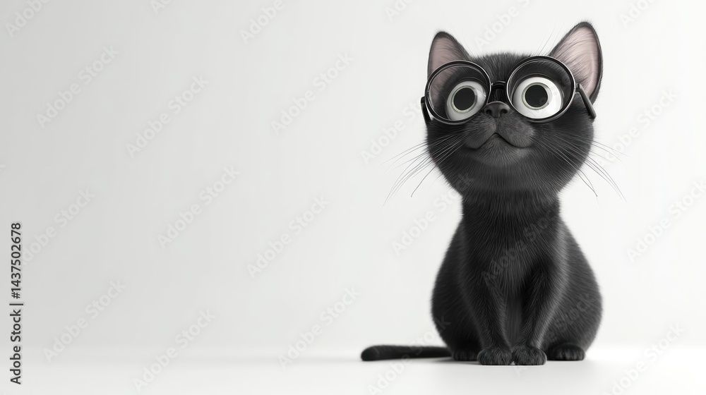 Cute black cat wearing glasses Cute black cat wearing glasses