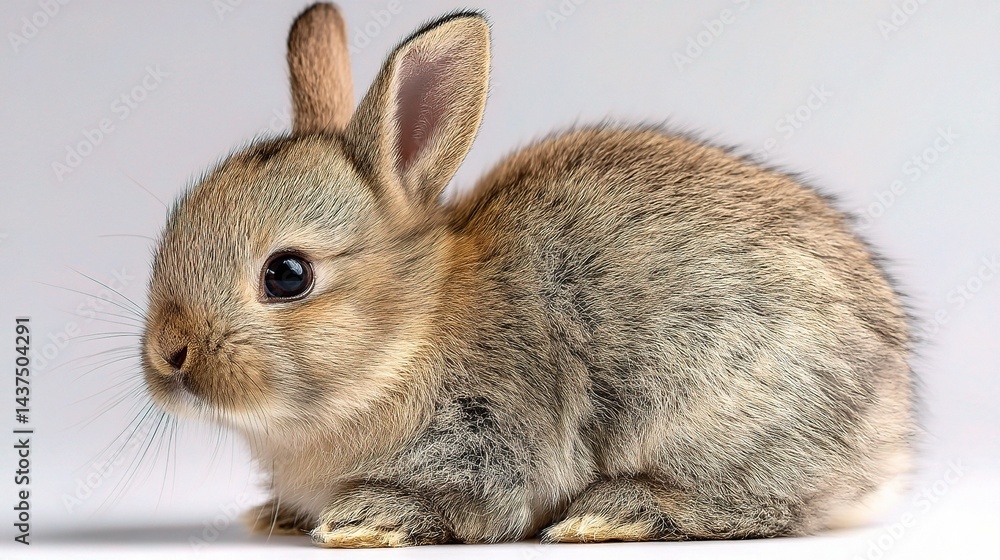 Obraz premium Adorable Baby Rabbit with Soft Fur Sitting Still on Isolated Background