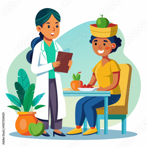 Indian dietitian consulting with a patient, discussing nutrition plan and health goals.