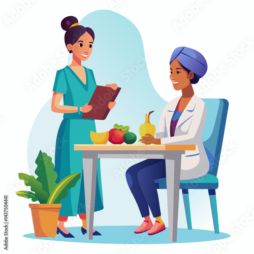 Indian dietitian consulting with a patient, discussing nutrition plan and health goals.