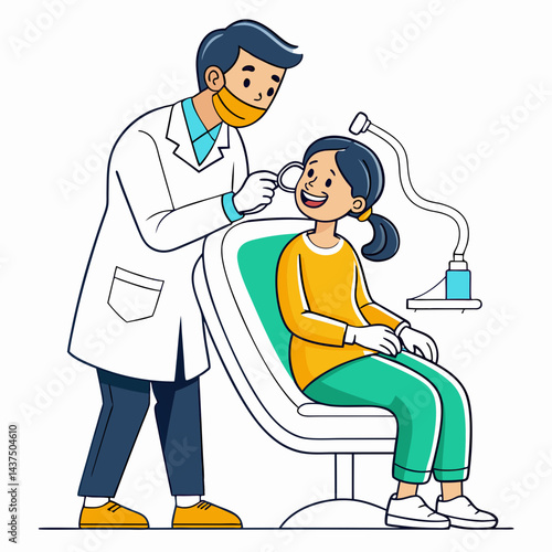  Indian dentist examining patient’s teeth in dental chair, professional Indian dentist in clinic.