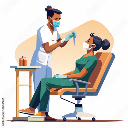  Indian dentist examining patient’s teeth in dental chair, professional Indian dentist in clinic.