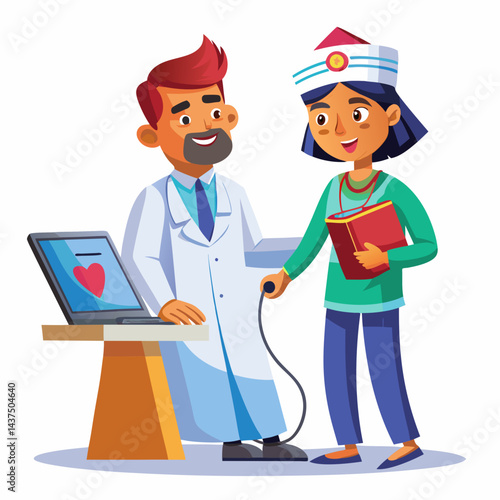  Indian cardiologist reviewing patient's heart monitor in hospital setting.