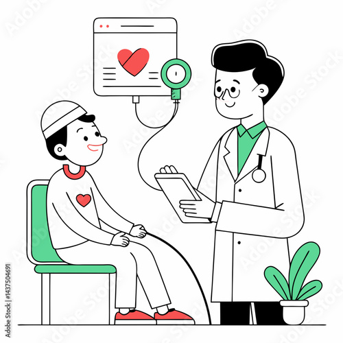  Indian cardiologist reviewing patient's heart monitor in hospital setting.