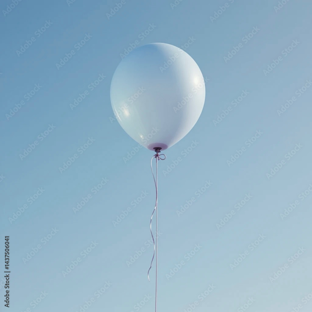 Obraz premium Minimal White Balloon Floating in Clear Blue Sky Symbolizing Hope, Freedom, and Mental Health