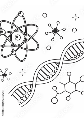 Linear Science Icons — Atoms, Molecules, DNA