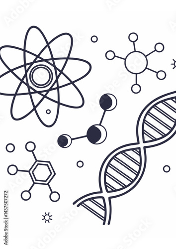 Linear Science Icons — Atoms, Molecules, DNA