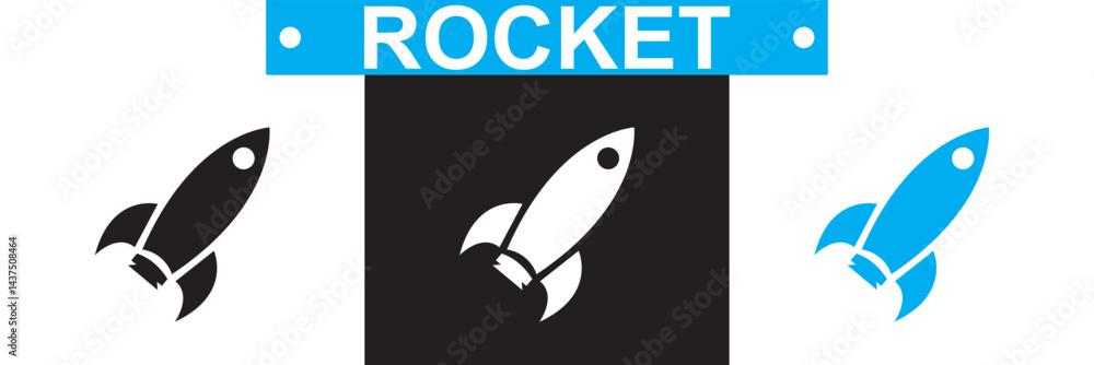 Naklejka premium Rocket icon. Vector for websites, mobile interfaces, presentations, banner, visual branding etc. Vector illustration. isolated on white and black background. EPS 10