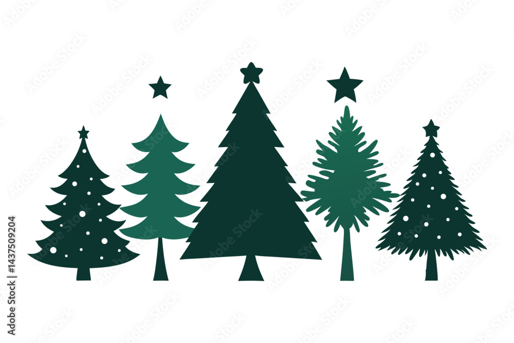 Obraz premium Christmas Tree Silhouette Icons On White Background