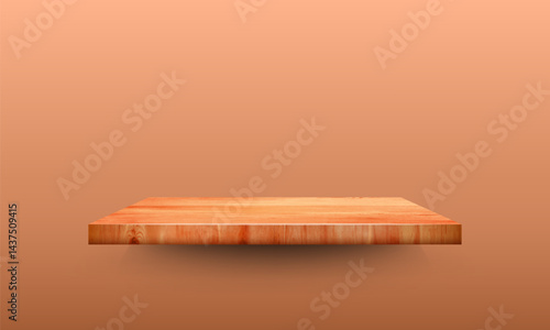 Wooden empty shelf for product display. Minimalist shelf concept. Vector illustration.	