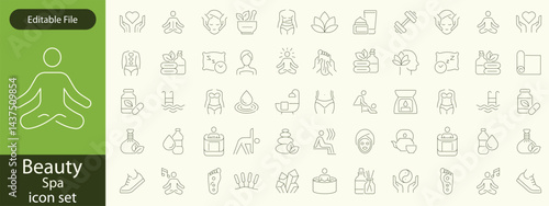 Beauty and Spa set of web icons in line style. Cosmetics services & Spa icons for web and mobile app. Spa treatments, skin care, massage, hyaluronic acid, serum, anti ageing, pore tighten, cosmetology