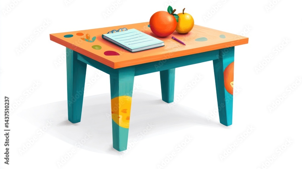 Fototapeta premium Colorful table with notebook and fruit