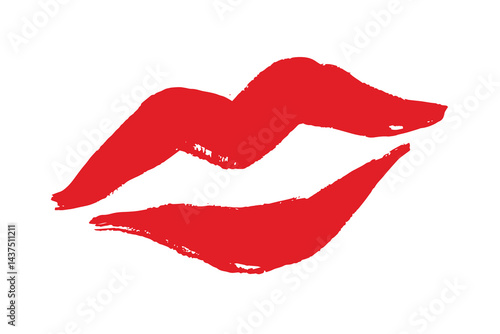 lip print hand drawn brush doodle lips symbol. label, print clipart paint red lips element. 