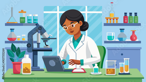 Técnica médica examinando muestras de sangre en el laboratorio. Científica joven que utiliza un microscopio para analizar muestras biológicas en investigación médica.