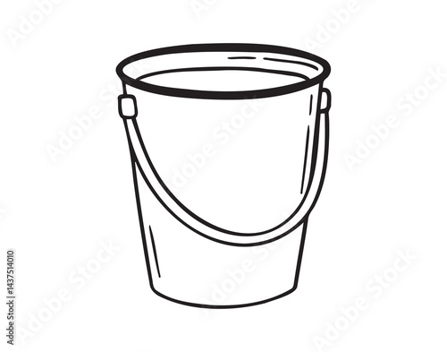 bucket doodle hand drawn icon. Outline drawing metal or plastic bucket line clipart symbol