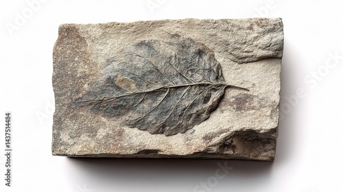 Ancient Leaf Fossil Embedded in Flat Stone Texture